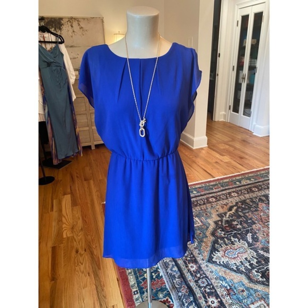 The Limited Blue Flutter‎ Sleeve Pleated Mini Dress XS Cobalt Back Tie